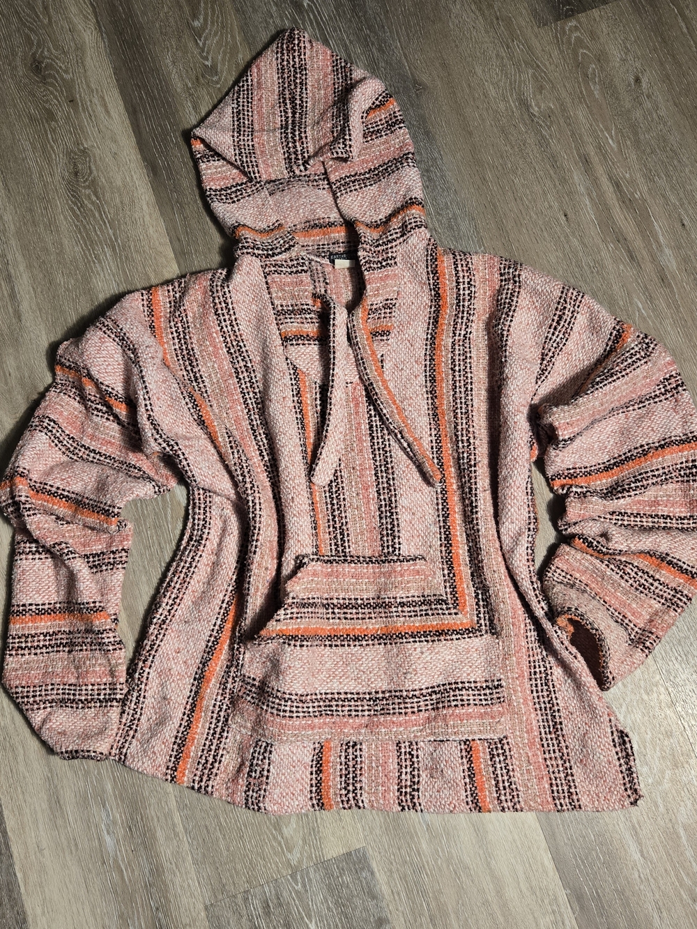 Earthbound Woven Hooded Baja Pullover - Pink Stripe Medium